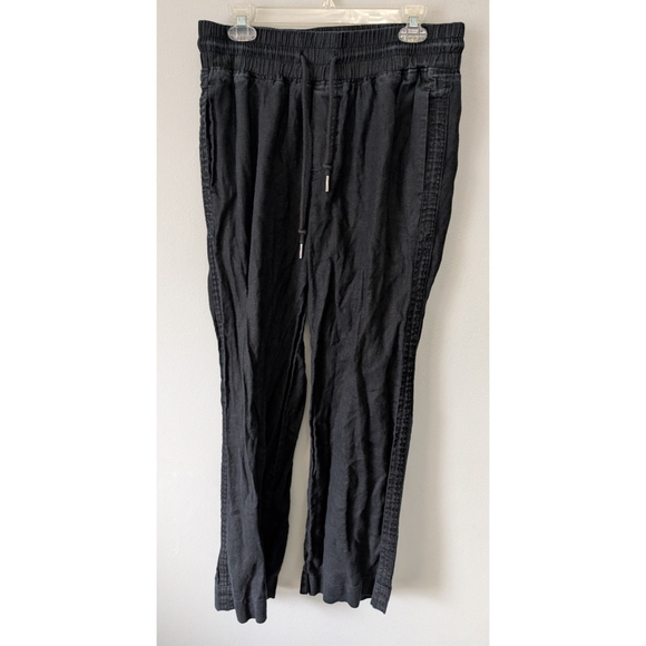 Quince Pants - Quince 100% Linen Black Elastic Waist Wide Leg Pants With Pockets Size Large